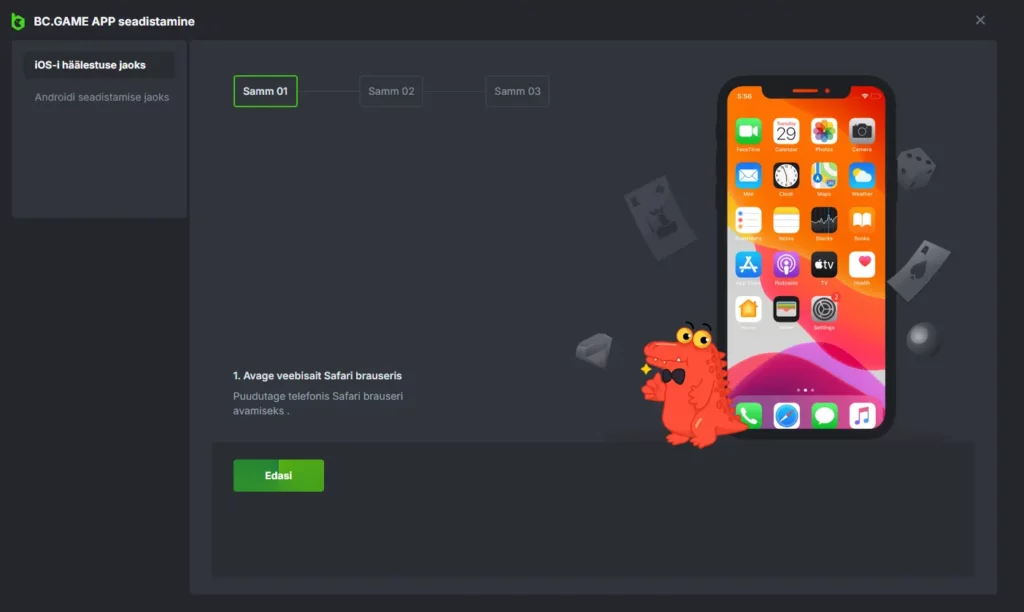 Kuidas paigaldada BC.Game mobiilirakendus IOS-i.